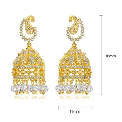 Pendientes colgantes Jhumka Jhumki enchapados en oro de Bollywood para mujer india Foto 1 de 4