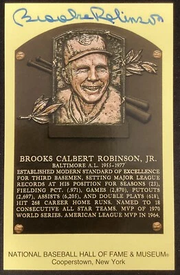 Brooks Robinson Signed Gold HOF Plaque Postcard Yellow Orioles Autograph JSA #2 - Image 1 of 3