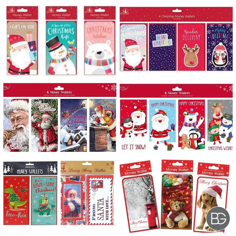 Xmas Christmas Money Gift Card Wallets + Envelopes, Assorted Designs  Pack Sizes - Image 1 of 1