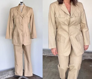 Emanuel Ungaro Womens Pant Suit Size 6 Safari Tan Cotton Two Piece Pant Set - Picture 1 of 9