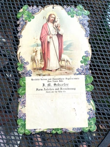Antique Early 1900's German Jesus With Lambs Cardboard Calendar Back - Picture 1 of 5