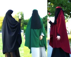 Soprabito Khimar senza maniche lungo in lana traspirante pesca alta qualità Jilbab - Foto 1 di 15