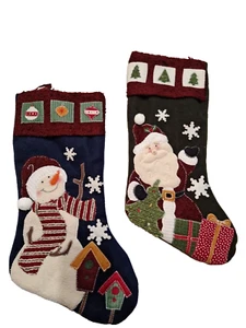 Lot Of 2 Christmas Stocking Winter Snowman & santa 17” Multicolor - Picture 1 of 1