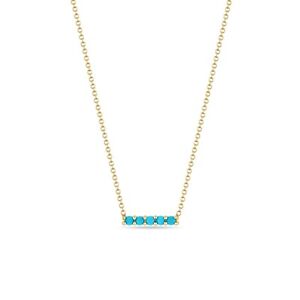 Dainty Little Real Blue Turquoise Bar Pendant Necklace in 14K Yellow Gold Over