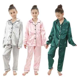 Pajamas Sets Children's 2pcs Nightgowns Boys Silk Teenager Sleepwear for 2-14T - Picture 1 of 41