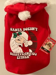 Felpa con cappuccio cane Simply Dog "Babbo Natale non crede nemmeno in te" taglia small nuova con etichetta - Foto 1 di 3