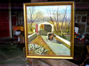 Vintage Oil on Canvas Countryside Scene known Artist, J.Esworthy  Lancaster, Pa. - Picture 1 of 5