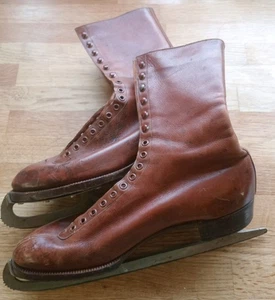 Fab Vintage Hudora Brown Leather Ice Skates Fagan Foreign Made One Piece Steel - Picture 1 of 22