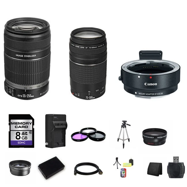Canon 55-250mm & 75-300mm Lens w/EF-M Adaptor for EF/EF-S Lenses 8GB Package - Image 1 of 1