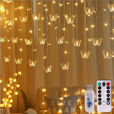 8 Modes USB butterfly Icicle Light led Fairy String Christmas Garland Home USB - Image 1 of 4