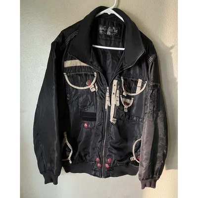 Chaqueta de bombardero azul crudo para hombre XL estilo piloto militar negra cremallera completa Foto 1 de 4