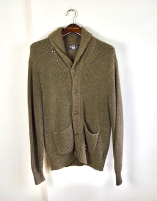 RRL Doble RL Grueso Verde Algodón Chal Cárdigan Suéter Para Hombre Tejido Pesado Foto 1 de 4
