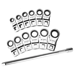 K Tool International Ratcheting Crowfoot Wrench Set Metric 13 Piece 3/8 Inch - Picture 1 of 7