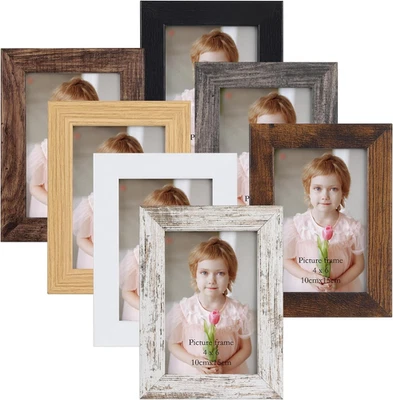 PETAFLOP 4X6 Frame Set of 7, 4X6 Picture Frame in Multi Colors, Rustic Wooden Fr - Image 1 of 4
