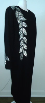 Vestido suéter vintage-80-90s Outlander preto prata folhas lantejoulas frisadas lantejoulas-M - Imagem 1 de 4