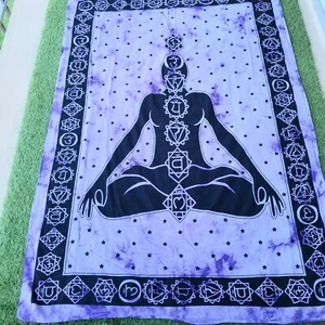 Seven Chakras Tapestry Bed Coverlet Purple Indian Cotton Wall Boho Decor Yoga - Picture 1 of 7