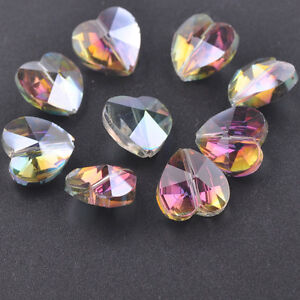 10pcs 14mm Heart Faceted Crystal Glass Charms Spacer Loose Beads Jewelry Making