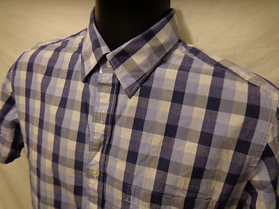 Van Heusen Men's Shirt M 39 Short Sleeve Purple Plaid Button Front 100% Cotton - Image 1 of 3