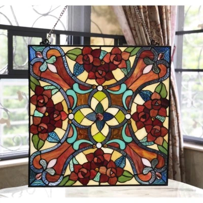 Panel de ventana de vitral 20" x 20" estilo victoriano Tiffany UNO DE ESTE PRECIO Foto 1 de 3