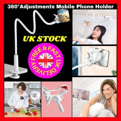 LAZY Flexible Long Arm Bed Desk Clamp Mount Universal Mobile Phone Holder Stand  - Image 1 of 4