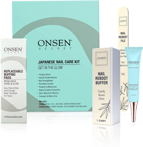 Onsen Secret Japanese Nail File Buffer and Shine Kit - Professional Nail File, &
