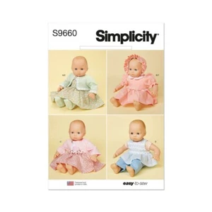 SIMPLICITY 9660 DOLL CLOTHES Sewing Pattern 15" 38cms DRESS TOP BONNET BOOTIES - Bild 1 von 6