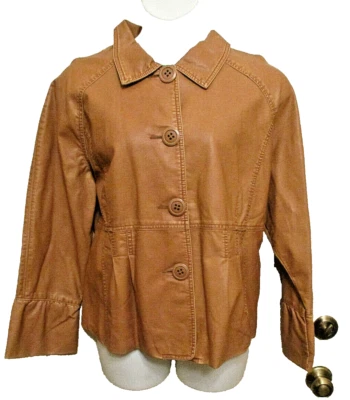NOS Chaqueta Big Chill Vintage Imitación Cuero Dorado Marrón Mangas con Volantes 24/26 NUEVA Foto 1 de 4