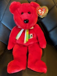 Oso de peluche rojo Ty Beanie Buddies "Osito" con felpa bandera de México 14" 1999 - Nuevo - Imagen 1 de 5