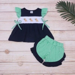 NEW Boutique Duck Hunting Puppy Dog Labrador Tunic & Shorts Girls Outfit Set - Picture 1 of 6