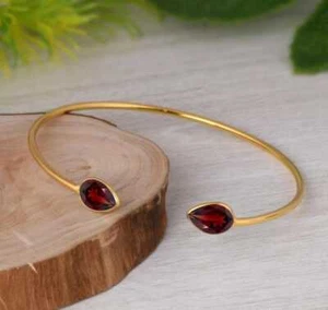 Brazalete de plata esterlina chapado en oro brazalete de granate regalo de San Valentín - Imagen 1 de 7
