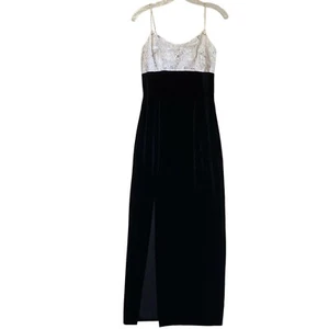 Jessica Mc.Clintock Maxi Dress S/6 Black Velvet Embroidered Spaghetti Straps Y2K - Picture 1 of 10