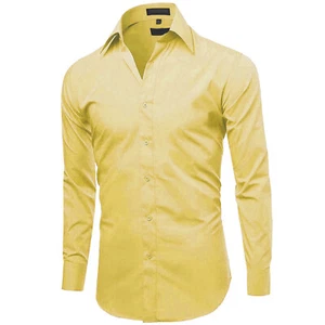 Omega Italy Men's Slim Fit Classic Button Up Long Sleeve Solid Color Dress Shirt - Picture 1 of 71