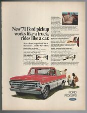 1971 FORD pickup advertisement, Ford F-100 pickup truck, print ad, yellowed