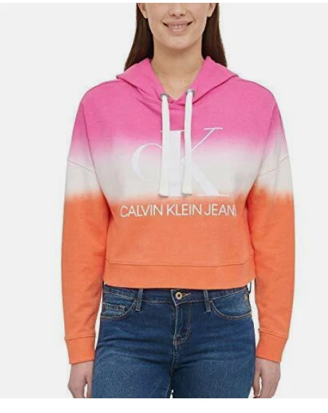 Calvin Klein Jeans Womens Monogram Logo Tie Dye Block Hoodie Sherbert Combo XL