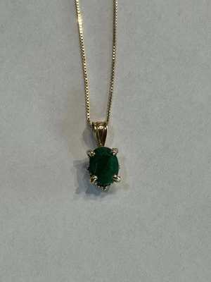 14kt Yellow Gold Emerald 8x6mm Oval set in 14kt filagree basket setting Necklace - Image 1 of 4