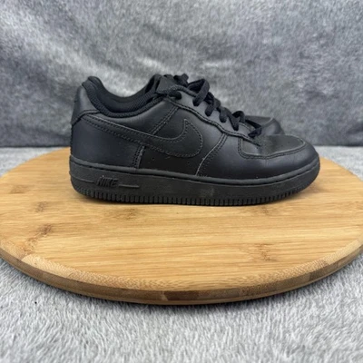 Nike Air Force 1 Zapatos Niños Talla 4Y Negro Triple Negro Tenis Bajos Cuero Foto 1 de 4