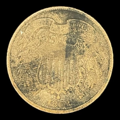 1868 Two Cent Piece 2c USA 2 Cents Antique Copper Coin - Image 1 of 2