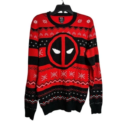 MARVEL Nuevo Suéter Suéter Rojo Negro DEADPOOL Cuello Redondo Navidad Talla M Foto 1 de 4