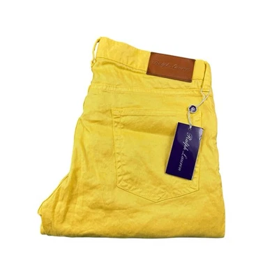 Pantalón Ralph Lauren Etiqueta Púrpura Amarillo 5 Bolsillos Lino Algodón Delgado 34x34 Nuevo con Etiquetas Foto 1 de 4