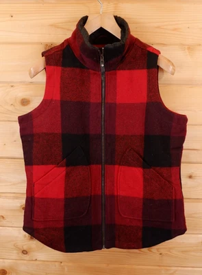 Women's Woolrich Buffalo Plaid Check Wool Bodywarmer Gilet Vest Jacket Large Red - Image 1 of 4