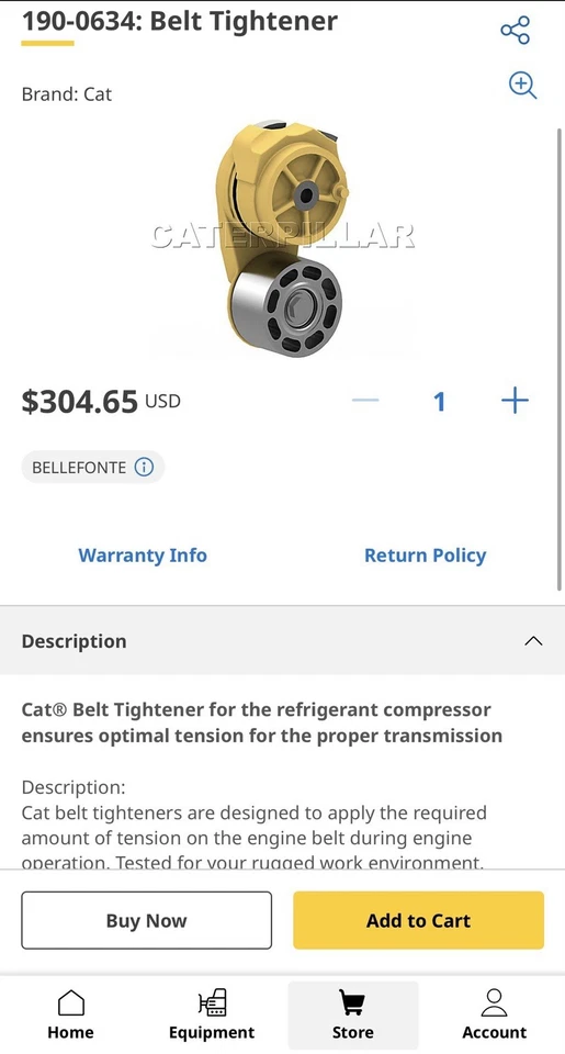 Nuevo en caja Cat Part 125-3725 / 190-0634: tensor de cinturón Foto 1 de 1