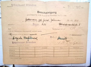 Hist. Dokument Bescheinigung Arbeitsamt Dresden 1947 - Bild 1 von 2
