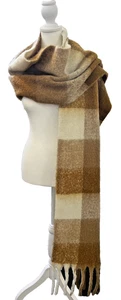 Frye Schal Halstuch Oversize mit Fransen hellbraun kariert Mohair Vibes 82"x 13" Granola  - Bild 1 von 7
