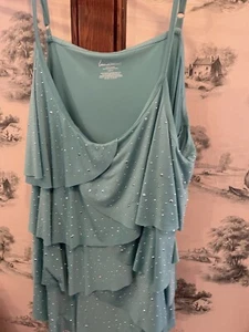 Traumhaftes Lane Bryant Kleid Cami Meerjungfrau Perlen türkis grün Rüschen vorne 22/24 - Bild 1 von 8