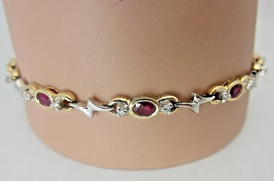 14k White and Yellow Gold Ruby And Diamond Bracelet 7.6 inches - Image 1 of 4