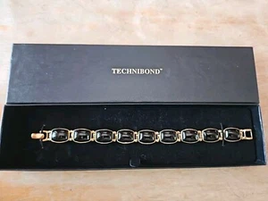 Technibond Gold-Plated Sterling Silver & Onyx Bracelet NEW IN BOX - Picture 1 of 3