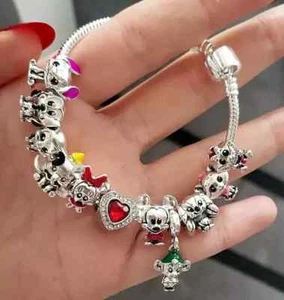 DISNEY - 925 SILBER - Bettel ARMBAND Charm Murano Sicherheitskette Clip ANHÄNGER - Bild 1 von 2
