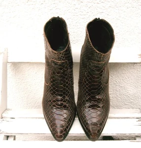 Stiefel Stiefeletten Ankleboots Blockabsatz Schlangenleder braun 37 RESERVED - Bild 1 von 2