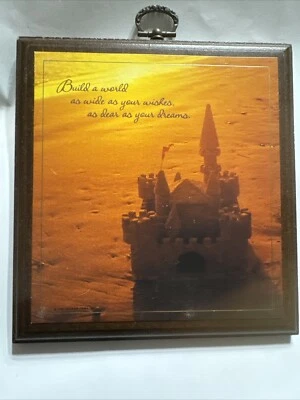 Placa de pared de madera vintage sello 1980 construir un castillo mundial deseos queridos Foto 1 de 4