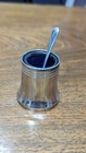 Silver Plated Mustard Pot & Spoon. Bristol Blue Glass Liner. EPNS